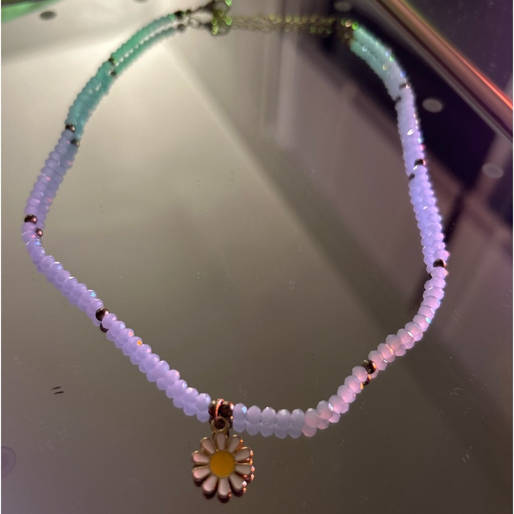 Gold Plated Sterling Silver Flower and Purple Gem Cut Beads